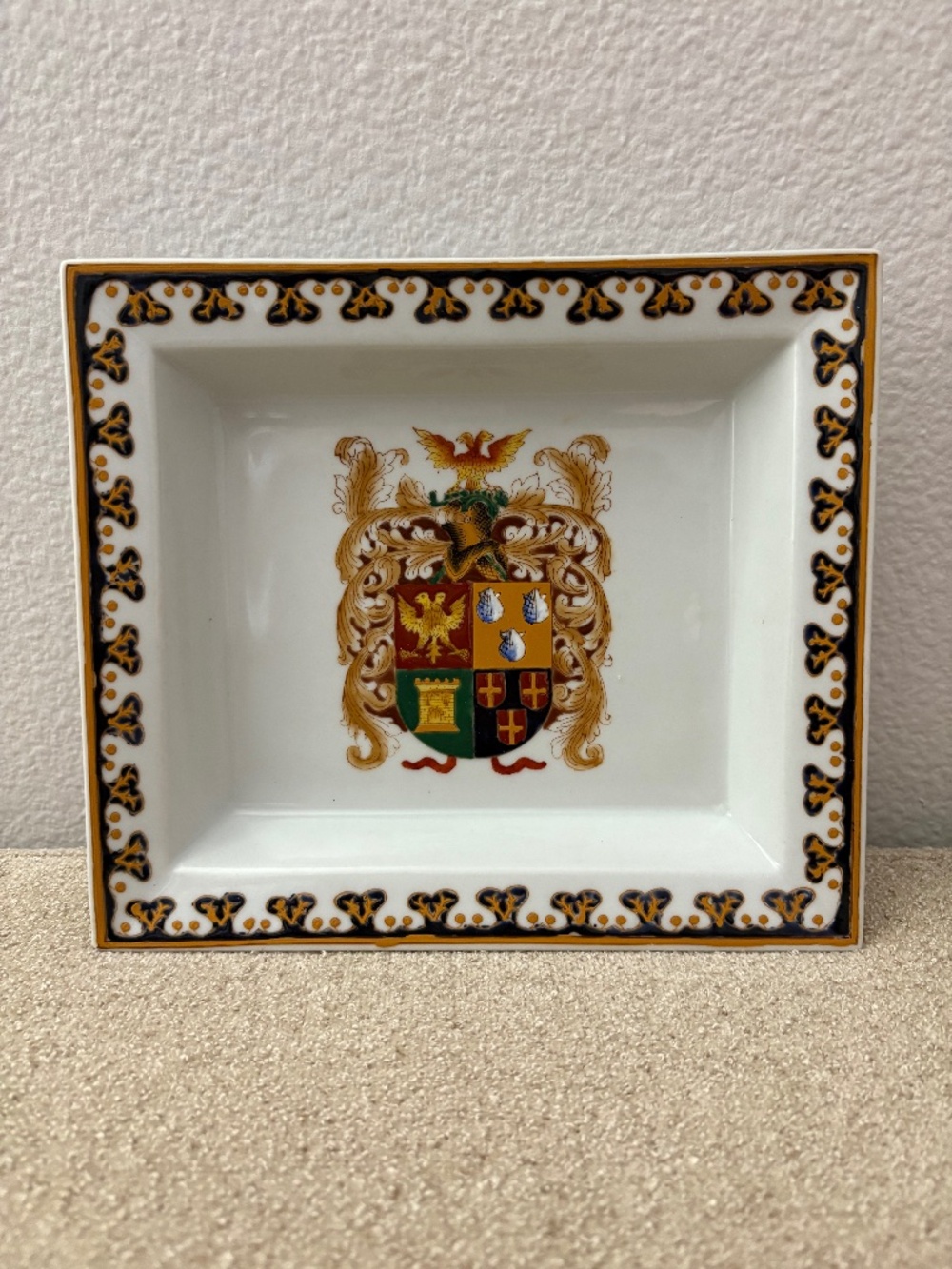 Vintage Rare French Porcelain Coat of Arms Catchall by Fabienne Jouvin
